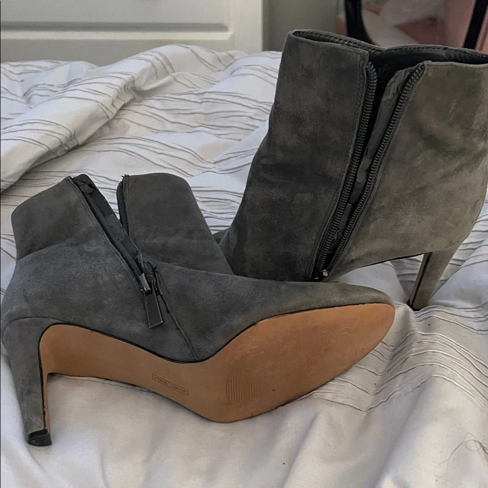 Vince Camino. Chic Gray Suede Heeled Boots - Picture 1 of 7